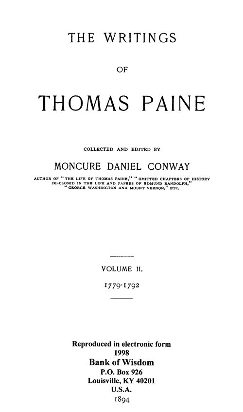 (image for) The Writings of Thomas Paine, Vol. 2 of 4 Vols. - Click Image to Close